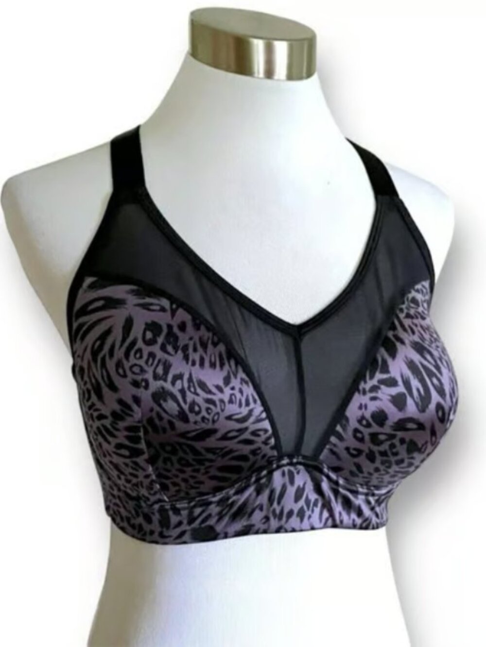 SATIN Bra Purple Black Animal Print Ariza Contour Medium Impact 38I